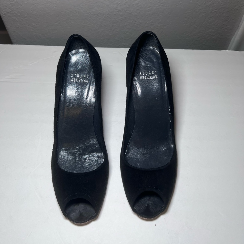Stuart Weitzman Black Peep Toe Wedges Tortoiseshell Pattern - Picture 3 of 11